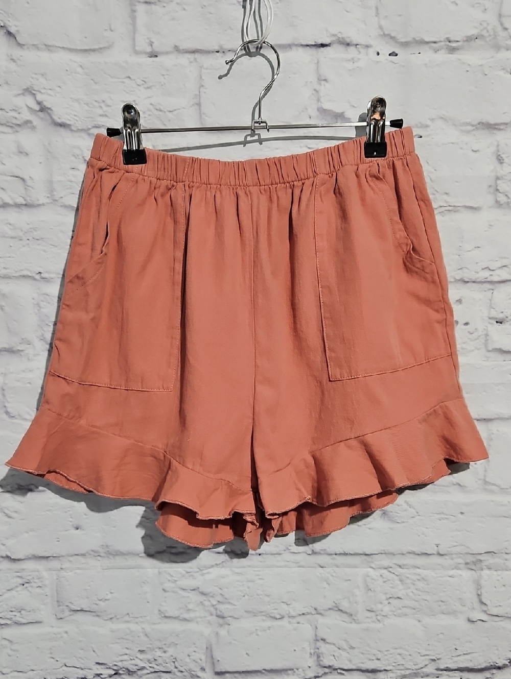 SHEIN Coral Ruffle-Hem High Waist Shorts